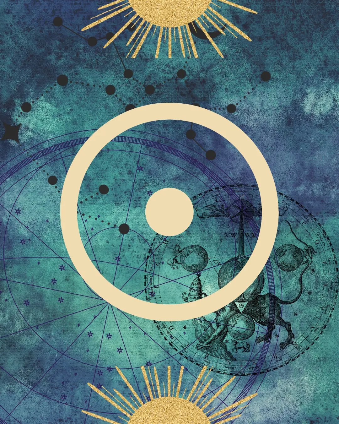Astrological sun symbol representing the eternal now and presence